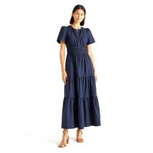 NWT Quince 100% Organic Cotton Tiered Maxi Dress In Navy Blue Size XS